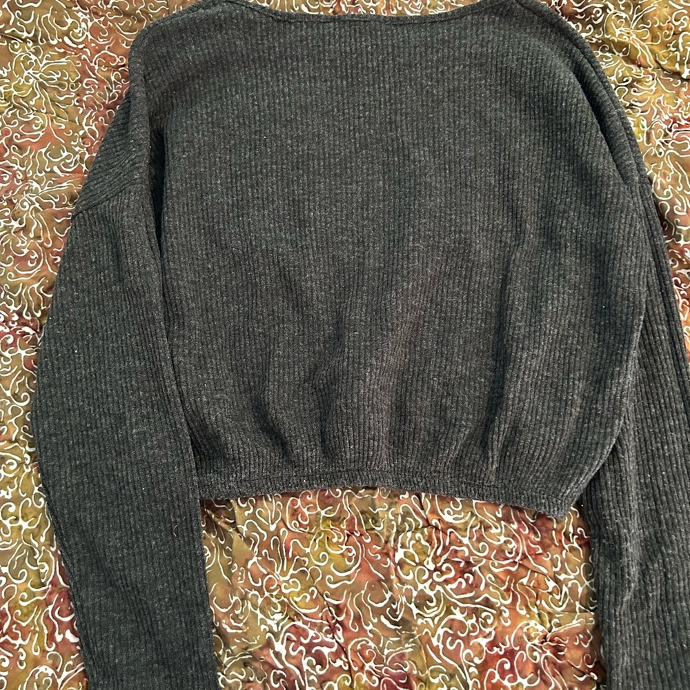 Charcoal Ribbed Cropped Sweater